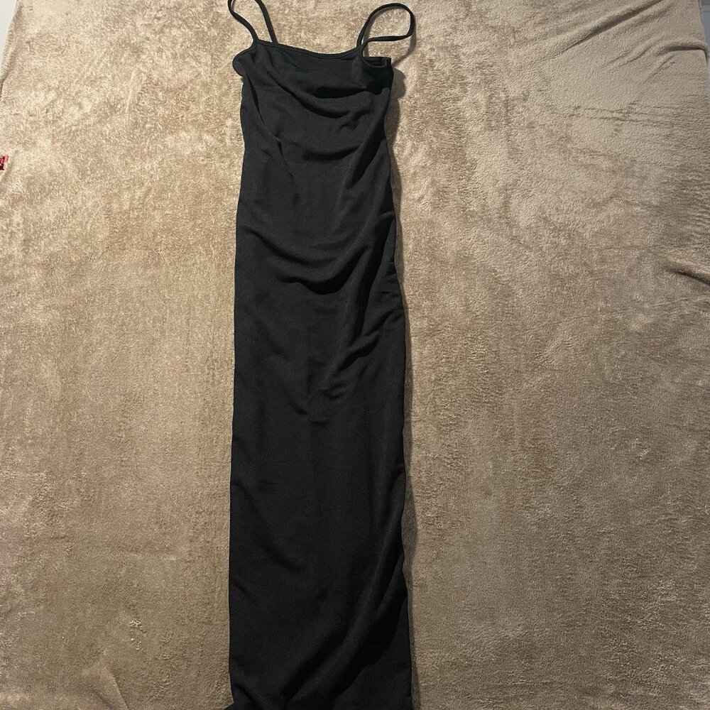 NWT Pretty Little Thing Dress Womens 4 Small Long Bodycon Strappy Black Stretch